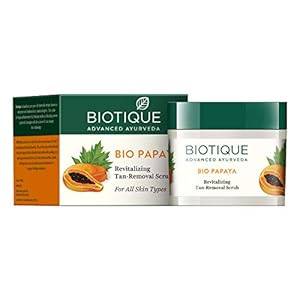 Biotique Papaya Tan Removal Brightening & Revitalizing Face Scrub | Gentle Exfoliation | Smooth and Clear Complexation | 100% Botanical Extracts| Suitable for All Skin Types | 75g
