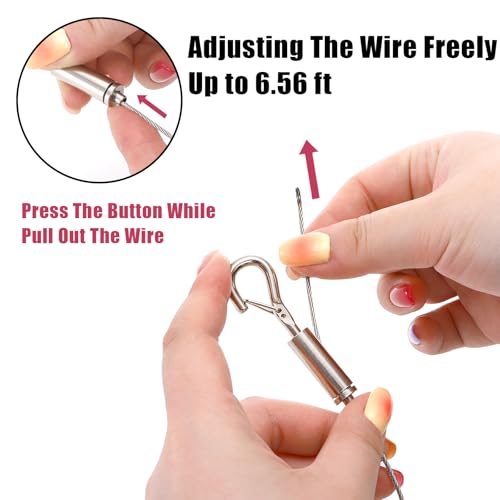 Image of 8 Pcs Adjustable Hanging Wire, 6.56 ft Picture Wire, Heavy Duty Stainless Steel Rope with Hook, Wall Mount Suspension Cable for Photo Mirror Curtain Light LED Screen, Hold Up to 66 lb