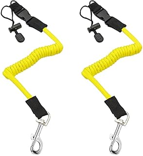 kuou 2pcs Kayak Paddle Leash, Safety Elastic Kayak Paddle Rope Canoeing Accessories with Adjustable Belt Buckle and Metal Hooks for Canoeing Boating Surfing (Orange Yellow)
