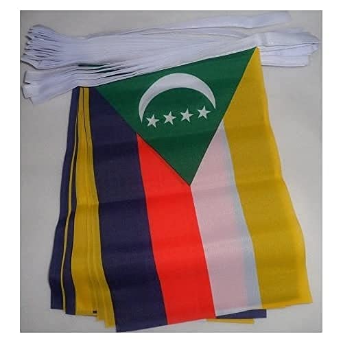 Image of AZ FLAG Comoros 6 meters BUNTING Flag 20 flags 9'' x 6'' - Comoran STRING flags 15 x 21 cm