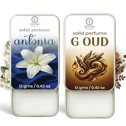 Image of IDITRI EXPORT Solid Perfume |G oud&Antonia Alcohol Free Wax Perfume Balm, Long Lasting | Pocket Tin 12g, Pack Of 2| Non Greasy Smooth Glide, Travel Friendly Men And Women