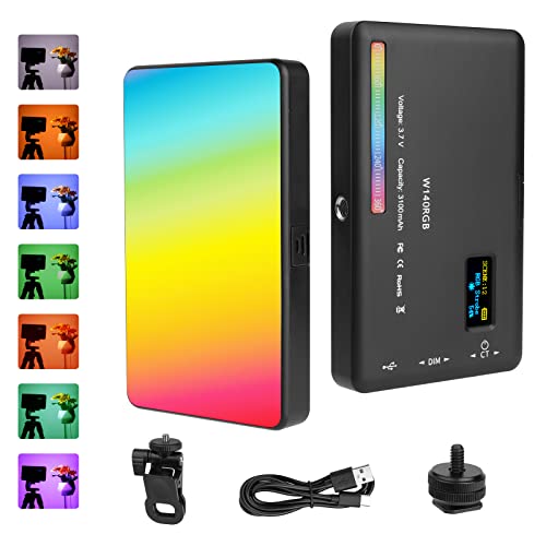 AXFEE Lampe Vidéo LED RGB, Panneau LED sur Caméra CRI 95+ 2500-9000K, 3100mAh Rechargeable Lumiere Photo Eclairage Lampe de Caméra Portable pour Vlogging, Vidéoconférence, Youtube, TikTok