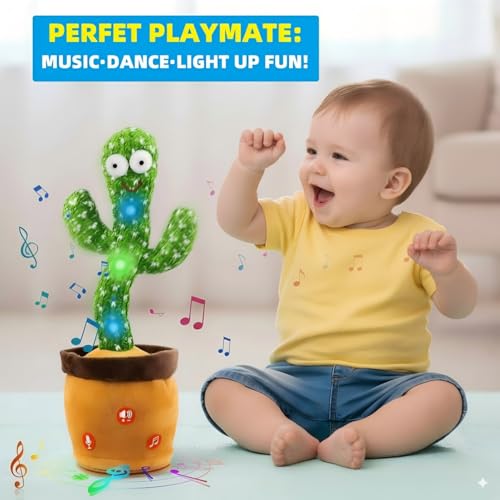 Image of Ayeboovi Baby Toys Dancing Talking Cactus, Volume Adjustable Mimicking Recording Cactus Toy Repeats What You Say, Toddler Toys Singing Cactus with 120 Songs, Tummy Time Toys for Kids Boys Girls