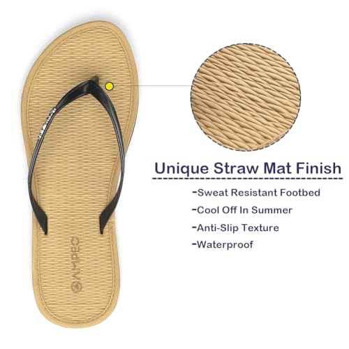 Ampeo Flip Flops For Women Comfortable Lightweight Beach Quick-Dry Thong Flat Sandals,Black,Size 9 thumb #2