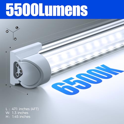 Image of Barrina LED Shop Light 4FT, 40W 5500LM 6500K, Clear Cover Hanging Light Fixture, Linkable Tube Lights, V Shape LED Ceiling Lights for Garage, Warehouse, Workshop, 6 Packs