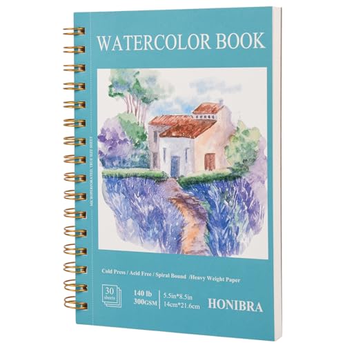 Watercolor Paper Pad 5.5 x 8.5 30 Sheets 140lb/300g Cold Press Small Watercolor Sketchbook Spiral Bound Watercolor Journal workbook for Adults Exercises or Mixed Media Drawing and Markers
