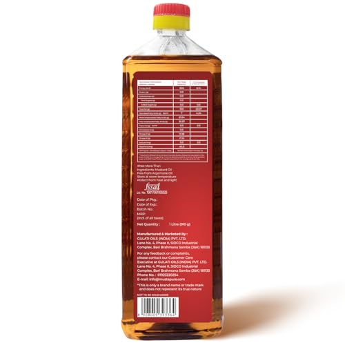 Image of Musta Pure Cold Pressed Kachi Ghani Mustard Oil 1 Litre Cooking Oil, Unrefined, Naturally Cholesterol Free, A1 Grade Real Seeds For Natural Aroma & Flavour For Roasting, Frying, Baking - PET Bottle
