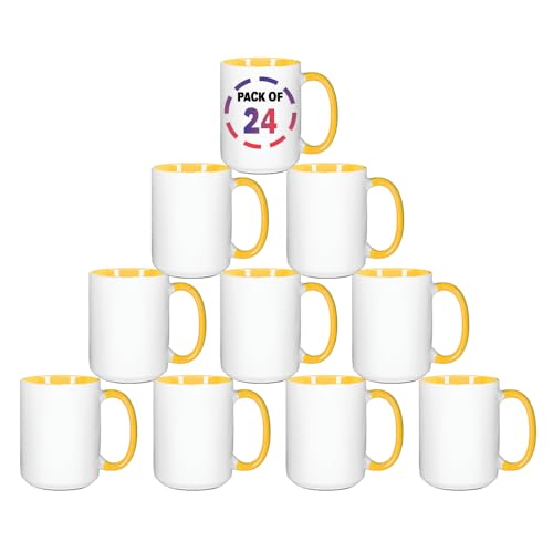 Juego de 24 tazas sublimación 15oz cerámica amarilla miniatura 1