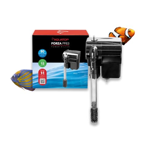 Image of Aquatop Forza 80 GPH Power Filter for Aquariums -15-25 Gal Freshwater & Saltwater - Advanced Filtration Design - Keeps Water Crystal Clear - PFE-3