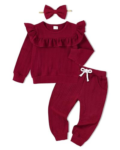 Image of CARETOO Girls Clothes Outfits Cute Baby Girl Floral Long Sleeve Pant Set Flower Ruffle Top