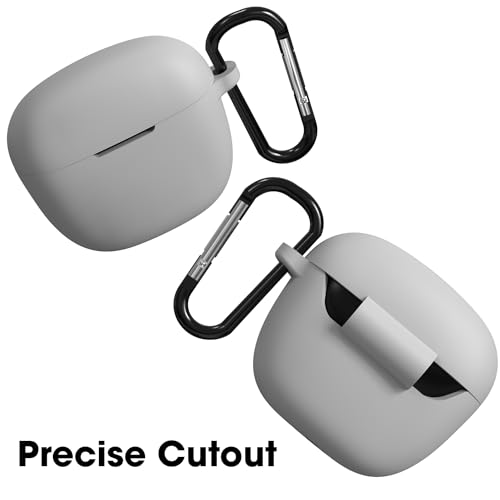 Image of Sounce Earphone Case Cover Compatible for Boat Airdopes 113, Soft Silicone Skin Case Cover Shock-Absorbing Protective Case with Keychain [Front LED Visible](Grey)