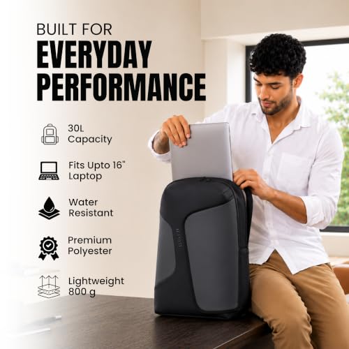 Image of LE KUEST Laptop Backpack | Unisex | Fits Laptop upto 16 Inch | Premium Water-Resistant Polyester | Built-in Trolley Strap | For office & Travel