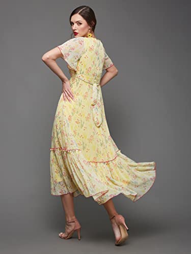 Image of Miss Chase Women's Floral V-Neck Flutter Sleeve Wrap Chiffon Maxi Dress