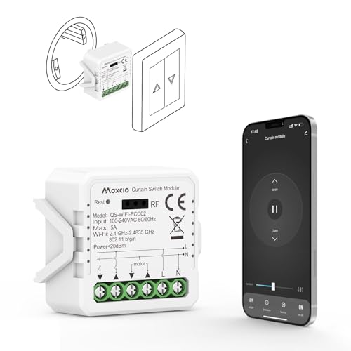 Maxcio Interruttore Tapparelle WIFI, Relè per Modulo Tapparelle WIFI con Funzione Percentuale, Timer, Controllo Voce e Tramite App, Compatibile Con Alexa/Google Home, Smart Life, 1 Pack