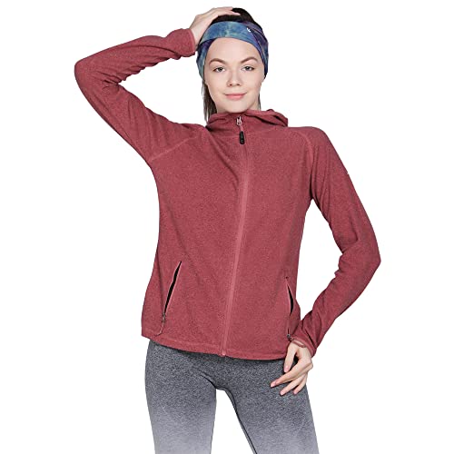 ALPHA CAMP Chaqueta de forro polar suave y ligera para mujer, manga larga, con capucha y cremallera completa, Ladrillo rojo-delgado, XXL Cover