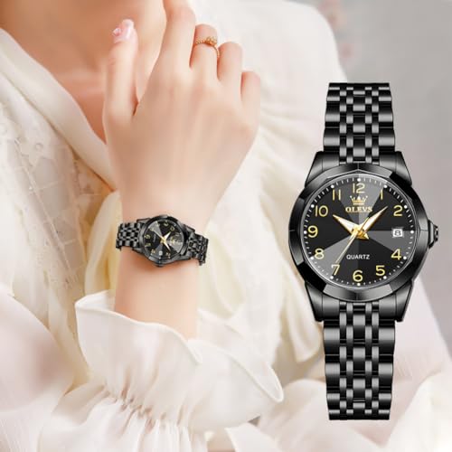 Olevs YPF-S-L9970G-HH Woman Black Watch Casual Small Dress Ladies Watch Waterproof Lady Watch Stainless Steel Strap Luminous Calendar Gifts For Wrist Watch Silver thumb #7