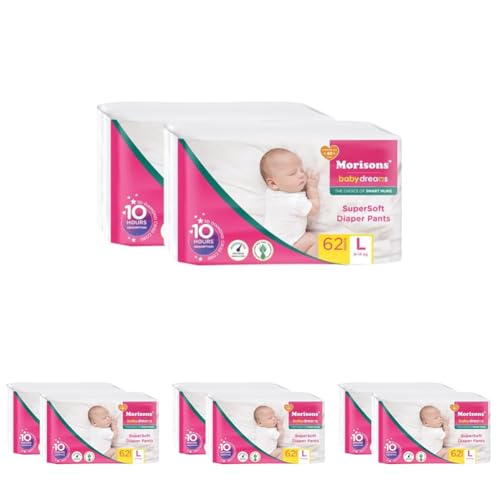 Image of Morisons* babydreams THE CHOICE OF SMART MUMS Super Soft Diaper Pant L (62 Count, Pack of 8), White