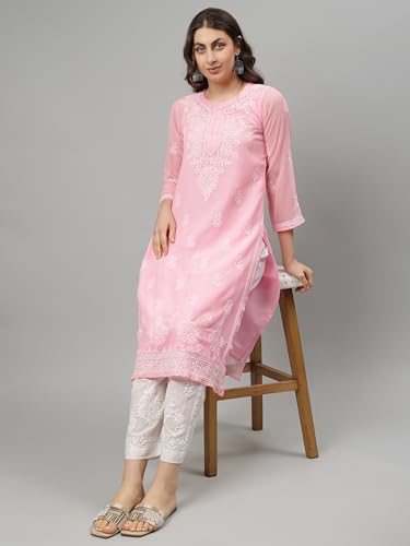 Image of Seva Chikan Hand Embroidered Lucknowi Chikankari Georgette Kurta with Inner Slip SCL4711