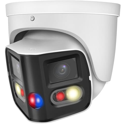 VIKYLIN 180Â° Dual-Lens 4K (8MP) Outdoor POE Camera,2 x 4MP Lenses PoE AI Turret IP Panoramic Camera, Active Detterence Color Night Vision, DMSS, 2-Way Audio,EPTZ,Human/Vehicle Detection
