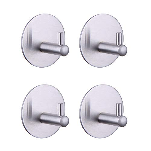 GERZWY Heavy Duty Hooks - Waterproof Stainless Steel Wall Hangers, Towel Holder 4 Pack (Brushed Steel)