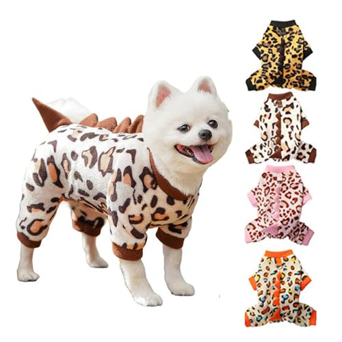 ISUPY 犬 パジャマ ロンパース つなぎ 秋冬 ボア ペット服 可愛い 恐竜 変身 小中型犬 ドッグウエア パーカー ふわふわ 防寒 暖かい ルームウェア 部屋着 抜け毛防止 お散歩 (L,ブラウン)