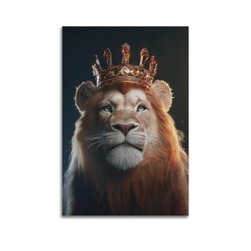 Lion with A CrownWall Art Canvas Aesthetic Cover Poster Vintage Music And Movies Decorative Painting for Living Room Bed Room 08x12inch(20x30cm) Unframe-style