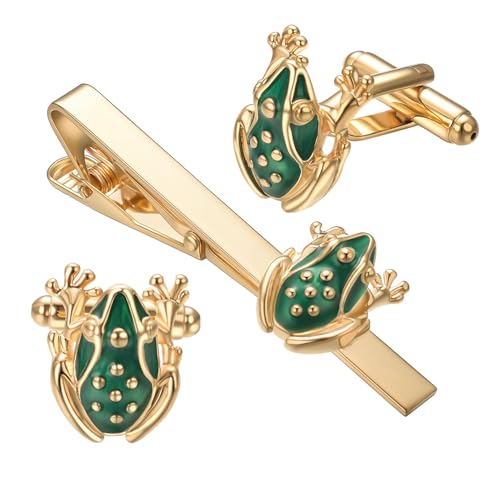 RunootPR Goldene Frosch Krawattennadel Set für Herren Krawattenklammer Personalisiert Hochzeit Geschäft Parteien Herrenschmuck