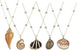 MJFSGYO 5Pcs Natural Beach Seashell Necklace, Conch Shell Pendant Necklace for Women, Inlaid with Gold-Rimmed Adjustable Seashell Jewelry Gifts, Dainty Shell Necklaces for Women