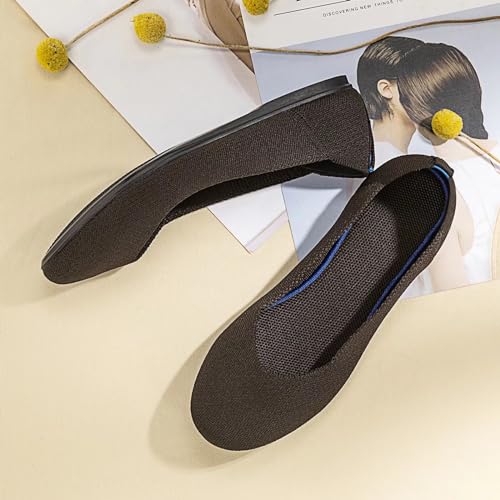 Image of Frank Mully Women's Ballet Flat Shoes Knit Dress Shoes Round Toe Slip On Ballerina Flats for Woman Low Wedge Comfort Soft