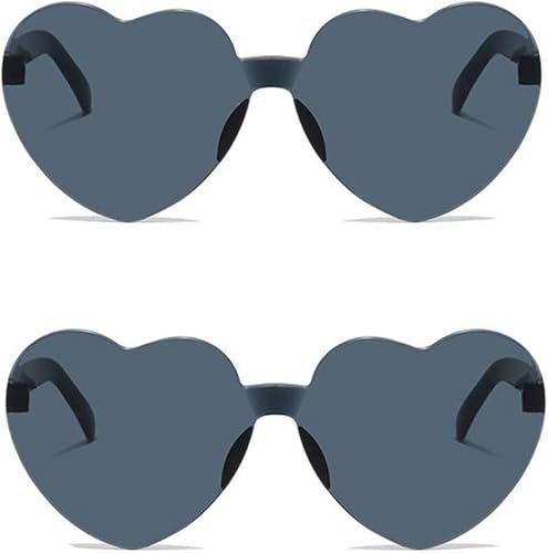 ALVOGIMOR Paquete de 2 lentes de sol en forma de corazón, gafas de sol coloridas sin montura transparentes, gafas de corazón de color caramelo