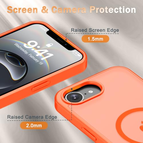 Image of YENAPOON for iPhone 17e Case, iPhone 16e Case, Matte Magnetic Phone Cover [with 1 Screen Protector] [Support for MagSafe] [Shockproof Military Grade Protection] Translucent Frosted Back, Orange