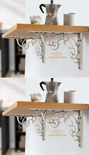 Image of Metal Handcrafted Shelf Bracket for Floating Shelves, L Angle Decorative L Shaped Corner Brace Joint Heavy Duty Wall Mounted Shelf Supporter, Corner Brace Holder | (Pack of 2 Pair, CP)