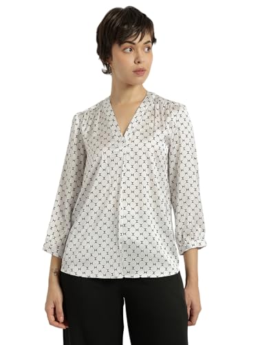 Image of FableStreet Women Formal & Casual Top | V-Neckline with Gathered Back Detail & Three-Quarter Sleeves | Premium Satin Fabric for Office Wear & Sophisticated Outings