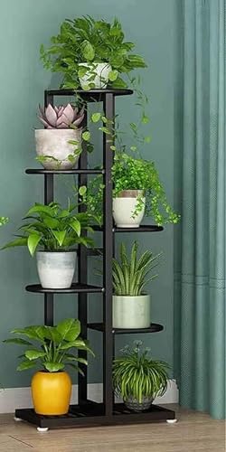 EYLEX Plant Stand Metal 6 Tier Multiple Flower Pot Holder Shelf Indoor Outdoor Planter Display Shelving Unit for Patio Garden Corner Balcony Living Room (Black)