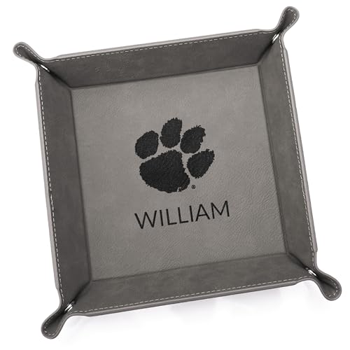 Lifetime Creations Personalized Clemson Tigers Valet Tray (Gray) - Officially Licensed, Tiger Paw Vegan Leather Men's Catchall, Desk Organizer Gift for Basketball Football Fan