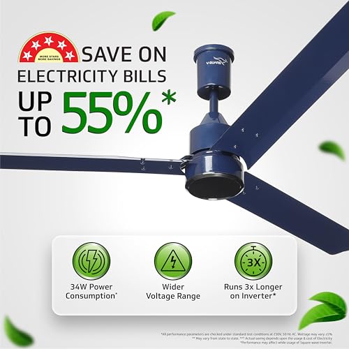 Image of V Guard Zenair Pro BLDC Ceiling Fan For Home | 5-Star Energy Saving | Remote Control | High-Speed 100% Copper Motor | 1.2M (Admiral Blue)