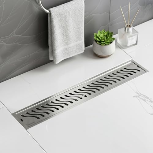 Image of Wave Shower Drain Channel |12 x 4 Inches |304 Stainless Steel | Waste Water Floor Drainer | Drain Channel Outdoor | Water Drainer for Bathroom| Drain with Side Hole