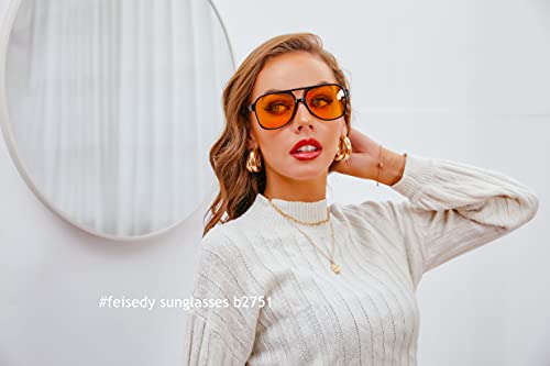 Image of FEISEDY Vintage Retro 70s Plastic Aviator Sunglasses Women Men Classic Large Squared Frame B2751