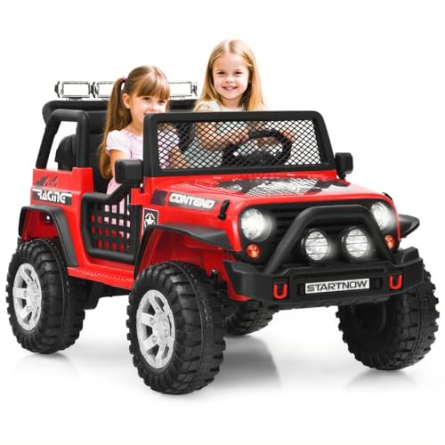 OLAKIDS Kids Ride on Truck, 2 Seater 12V Electric Vehicle with Remote Control, Toddler Battery Powered Toy Car with 2 Speeds Rocking Function Spring Suspension Bluetooth USB AUX Music