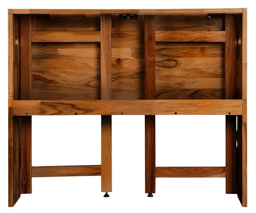 Image of Dawn Riser Extended One-Side Folding Teakwood Table Space-Saving Design,Sturdy Build,Adjustable Height,Multi-Purpose Dining,Work,Study,Easy Assemble,Indoor Outdoor Use- DIY Model- Walnut- Dawnriser