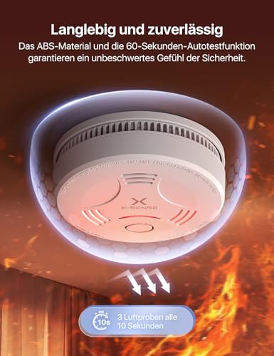 X-Sense Rauchmelder 10 Jahre Batterie, Feuermelder TÜV Rheinland Zertifiziert, Rauchwarnmelder mit...