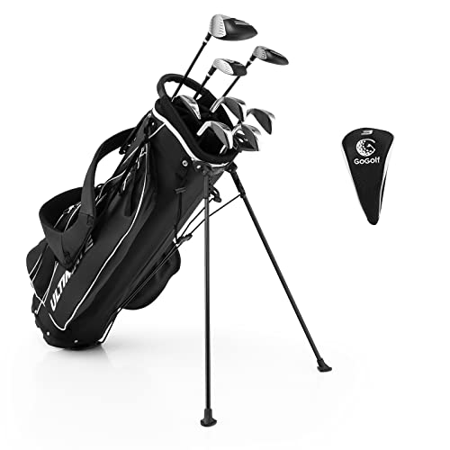 OFFICEJOY Golf Clubs Set, Complete Golf Clubs Set w/Golf Stand Bag, 460cc Alloy Driver, 3# Fairway Wood, 4# Hybrid, 6#, 7#, 8#, 9# & P# Irons, Free Putter, Portable Golf Set for Men Women (Dark)