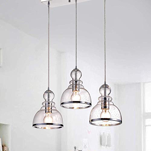 Jojospring Alita Iron 3-Light Clear Bubble Glass Cluster Pendant With Chrome Finish #TOP3