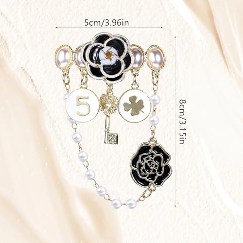 Image of Dimeho Imitation Pearl Dangle Chain Brooch Vintage Lapel Pins and Brooches for Women Four Leaf Clover Brooch