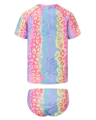 Image of Girls Two Piece Swimsuits Short Sleeve Rash Guard Swim Shirt Bikini Bottom Swim Set Bathing Swim Set Swimwear 3-16 Years