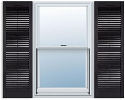 15 Inch x 47 Inch Standard Louver Exterior Vinyl Window Shutters, Black (Pair)