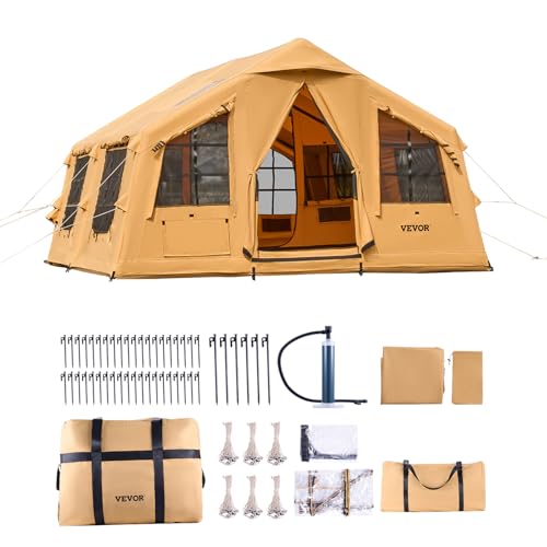 VEVOR Inflatable Camping Tent for 8-12 People | Quick Setup Luxury Glamping Tent with Hand Pump, 4 Seasons, Skylights, Stove Jack & Mesh Windows - Image 10