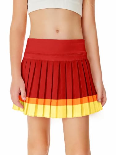Image of Haloumoning Girls Pleated Skirts with Shorts Athletic Tennis Skorts Sport Performance Skirt with Pockets 4-14 Years