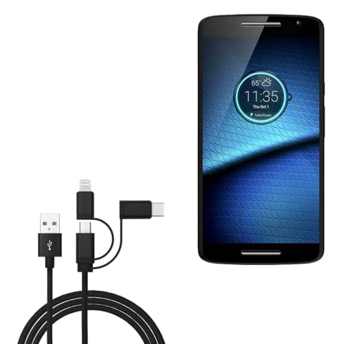 BoxWave Cable Compatible with Motorola Droid Maxx 2 - AllCharge 3-in-1 Cable - Jet Black