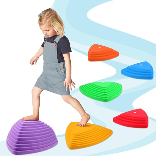 Gentle Monster Stepping Stones for Kids, Set of 6/8/11 PCS for Balance with Non-Slip Bottom - Exercise Coordination and Stability (6 pcs Classic)
